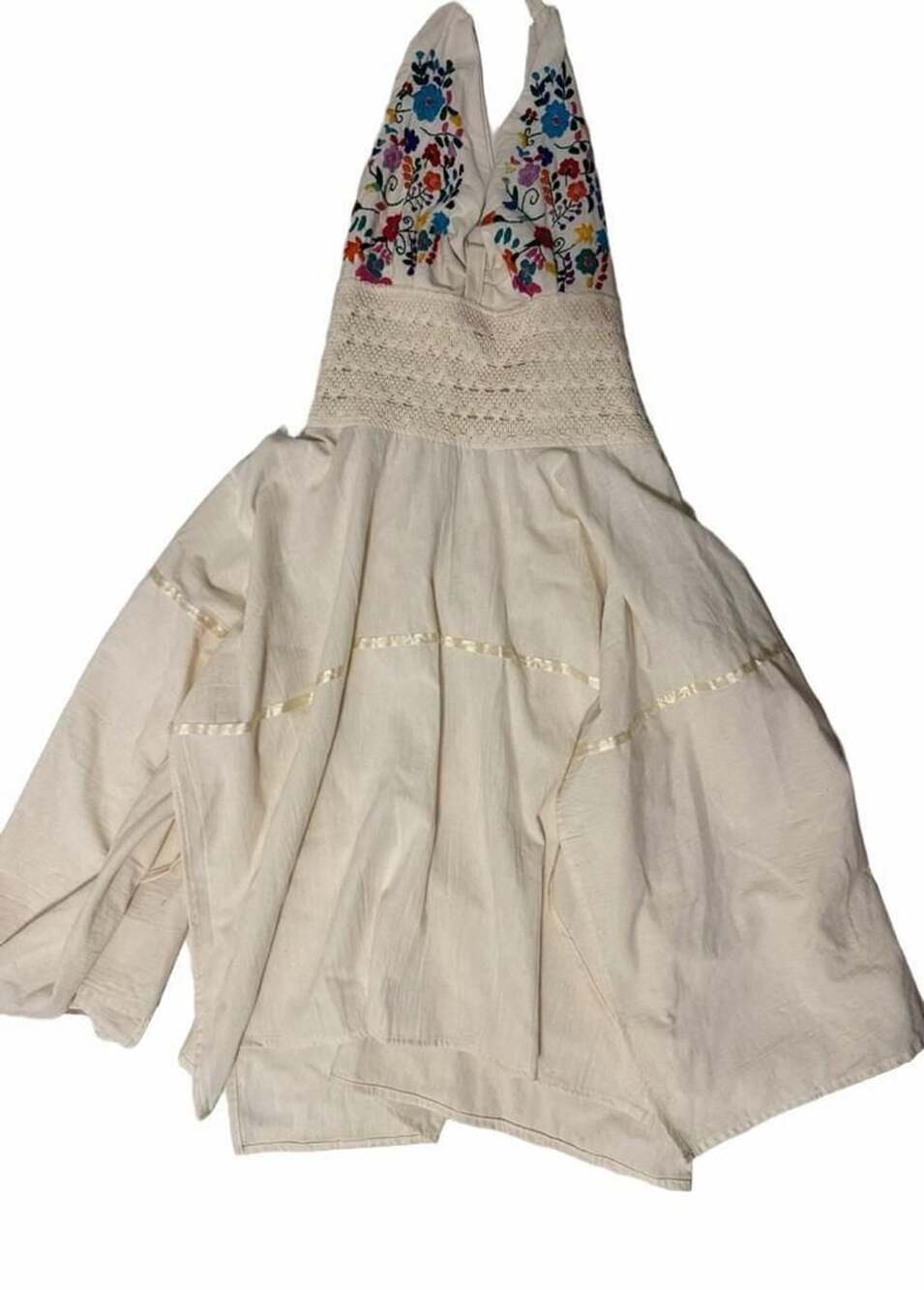 Vintage Embroidered Halter Floral Midi Dress
